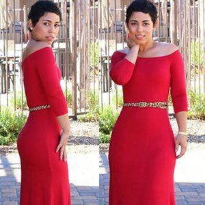 Red Polyester Sexy Fashion Off the Shoulder